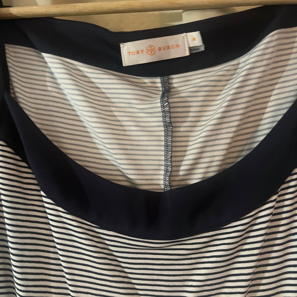 Tory Burch Navy and Cream Striped Blouse